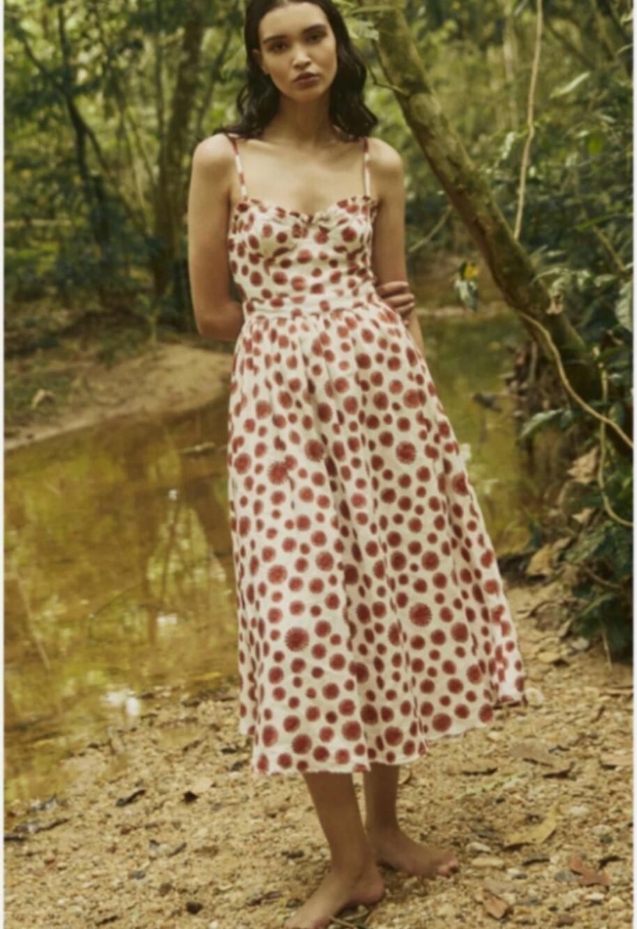 Agua Bendita Acacia Erizos Printed Linen Midi Dress Medium